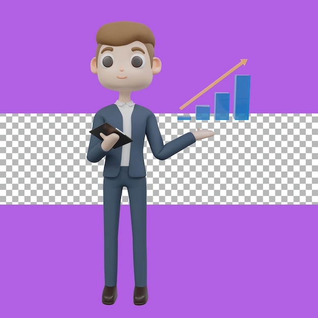 3d rendering man presentation bar graph tranparent premium psd