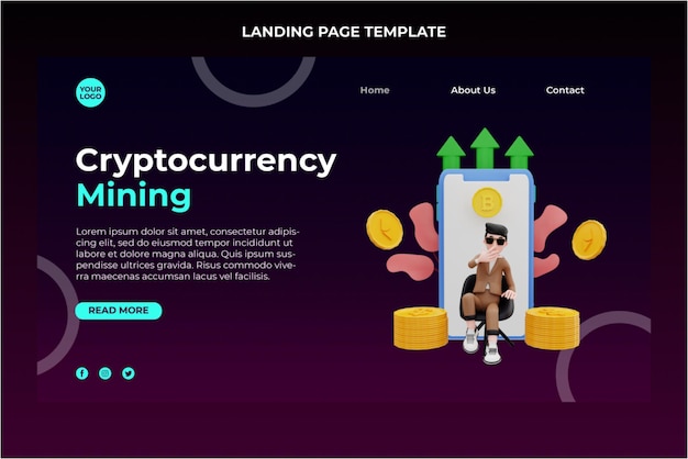 PSD 3d rendering man sitting on chair with crypto currency grow up landing page template