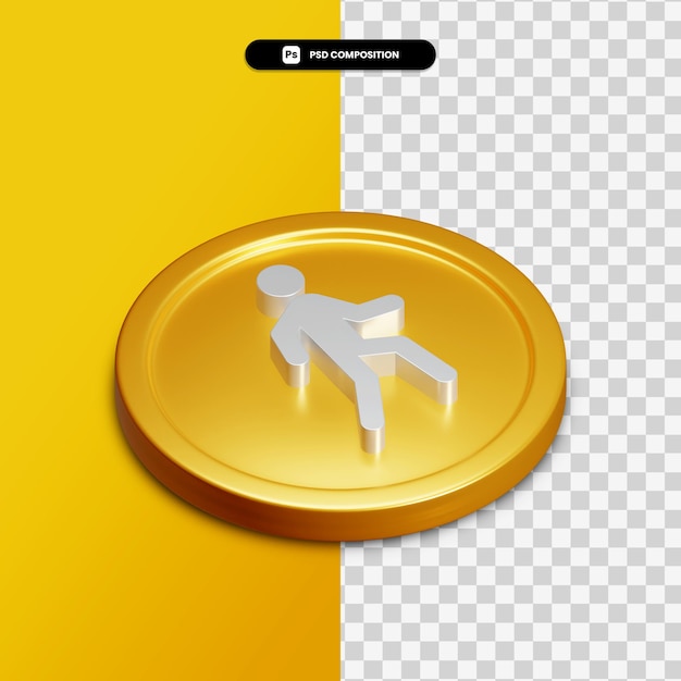 3d rendering man walking icon on golden circle isolated