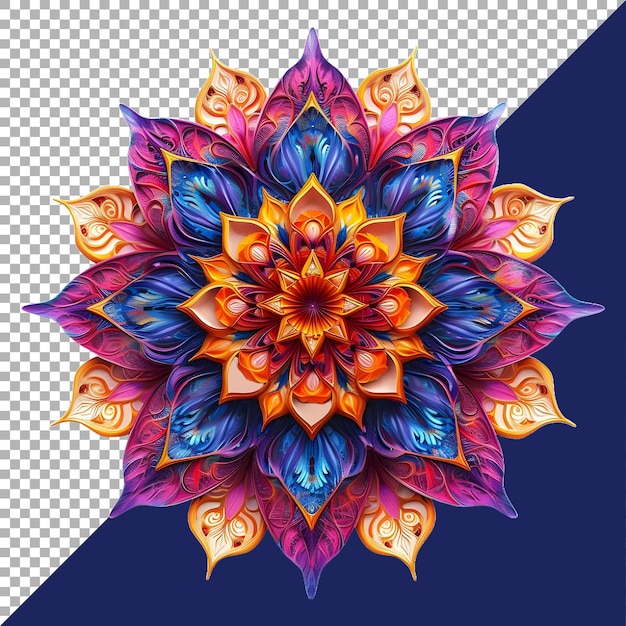 Rendering 3d di un fiore d'arte mandala su uno sfondo trasparente generato da ai