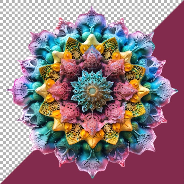 PSD rendering 3d di un fiore d'arte mandala su uno sfondo trasparente generato da ai