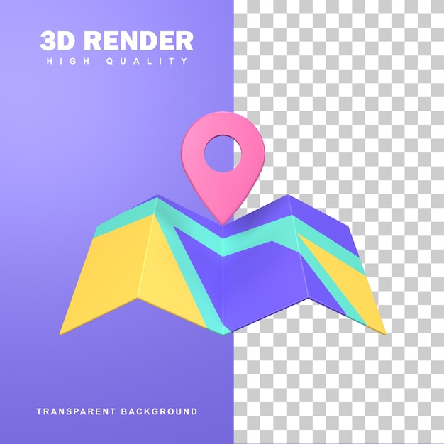 3D Rendering Map Location Icon To Find Location.