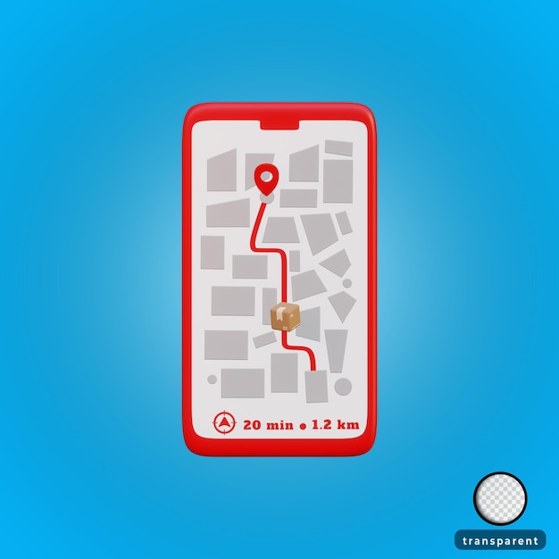 PSD 3d rendering map route delivery with phone