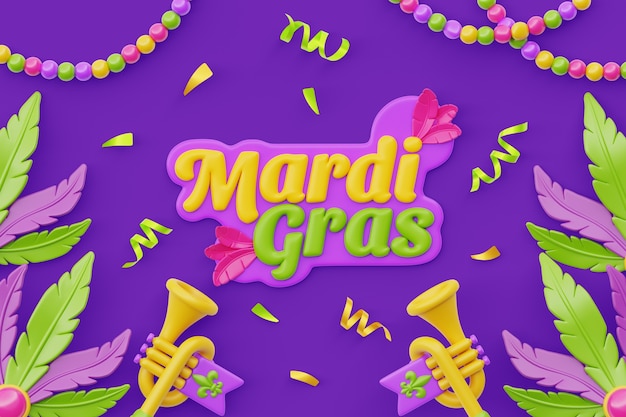 Rendering 3d dello sfondo di mardi gras