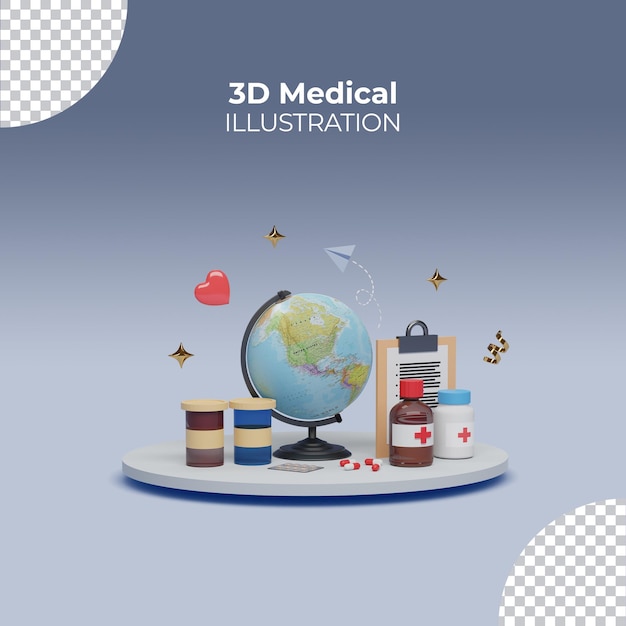 PSD 3d-рендеринг шаблона поста медицинской иллюстрации