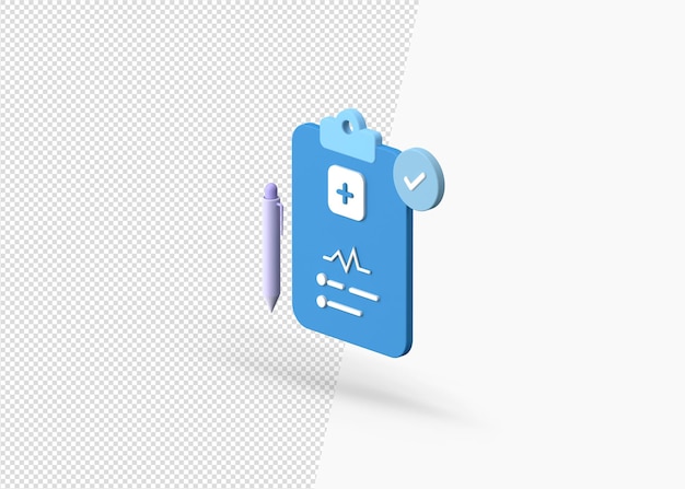 PSD 3d rendering medical report on clipboard concept