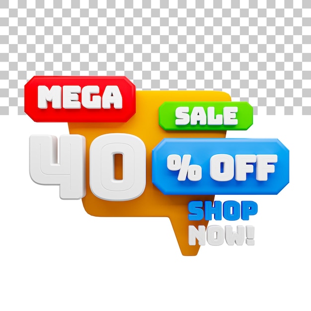 Rendering 3d mega vendita 40% di sconto sul testo