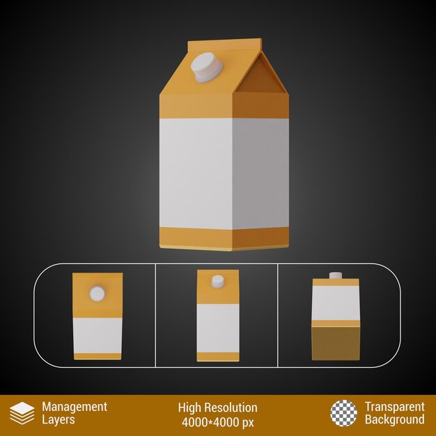 PSD 3d rendering melkpakket plat icoon perspectief verschillende weergave