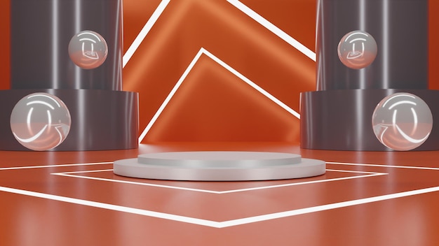 PSD 3d rendering metallic white podium on orange background