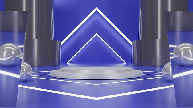 3d-rendering metallic wit podium op blauwe achtergrond