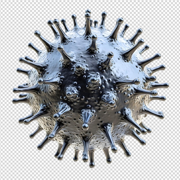 3d rendering of a microscopic coronavirus particle on a transparent background