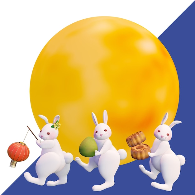 3D rendering Mid Autumn Festival full moon and moon rabbit