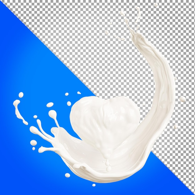 3D rendering of milk splash in heart shape isolated on transparent background,clipping path