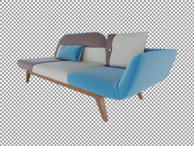 3d rendering of minimalist fabric sofa with wooden interior isolated