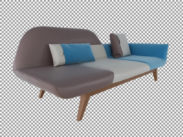 Rendering 3d di divano in tessuto minimalista con interni in legno isolati