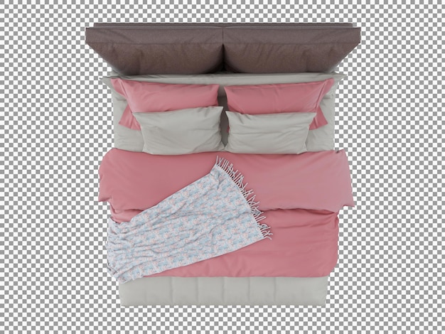Rendering 3d dell'interno del letto rosa minimalista isolato