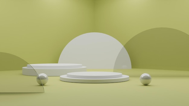 Rendering 3d podio bianco minimalista su sfondo verde