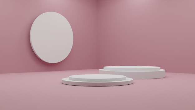 Rendering 3d podio bianco minimalista su sfondo rosa