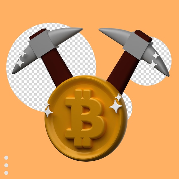 3d rendering of mining bitcoin icon