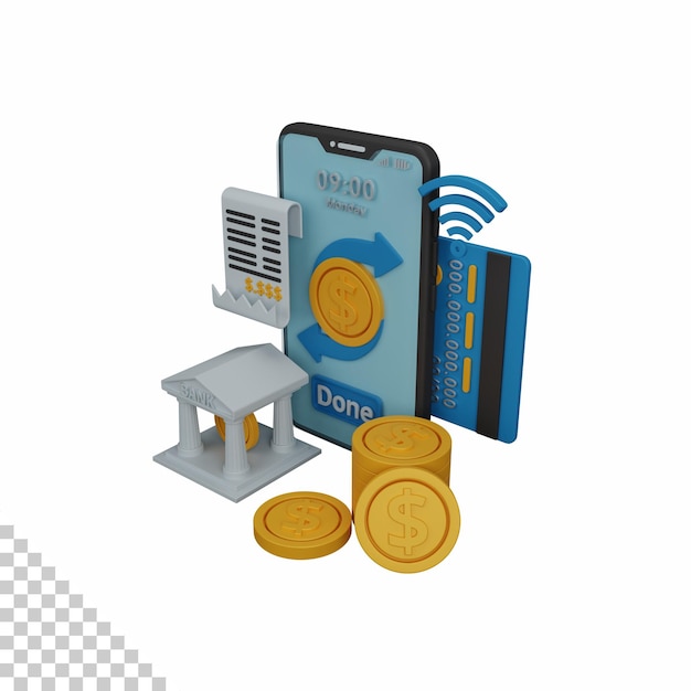 PSD 3d-rendering mobiel bankieren geïsoleerd nuttig voor zakelijke valuta-economie en financieel ontwerp