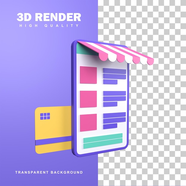 3d-rendering mobiel online winkelconcept