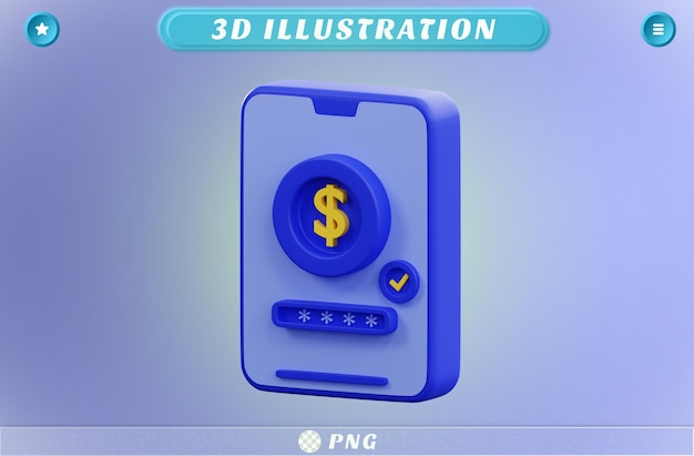 PSD 3d rendering mobile banking payment