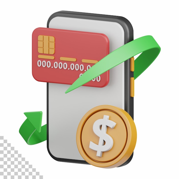Transazione mobile di rendering 3d isolata utile per il denaro di pagamento aziendale e la progettazione delle transazioni