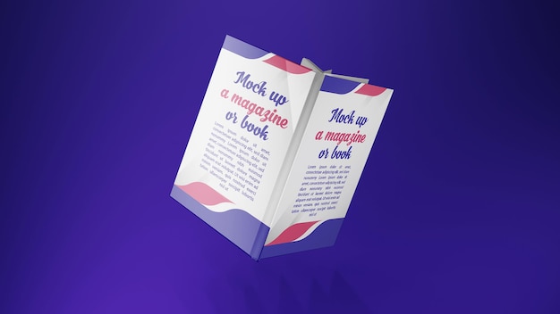 Rendering 3d per la copertina del libro volante mockup