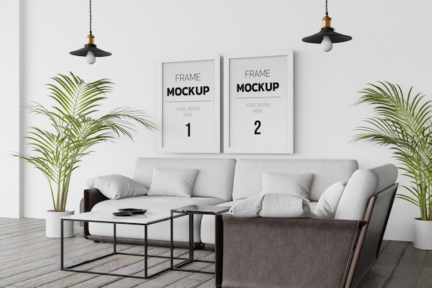3D-rendering mockup interieur met decorelementen