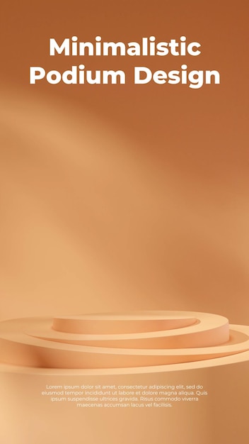 3d rendering mockup scene of minimal rounded orange podium in portrait with simple wall and shadow