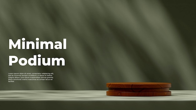 3D rendering mockup space of cylinder wood texture podium in landscape with dark green wall