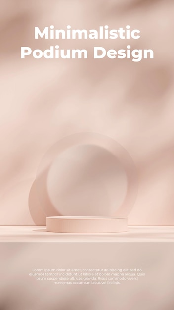 3d rendering mockup template minimal scene peach podium in portrait with frosted glass background