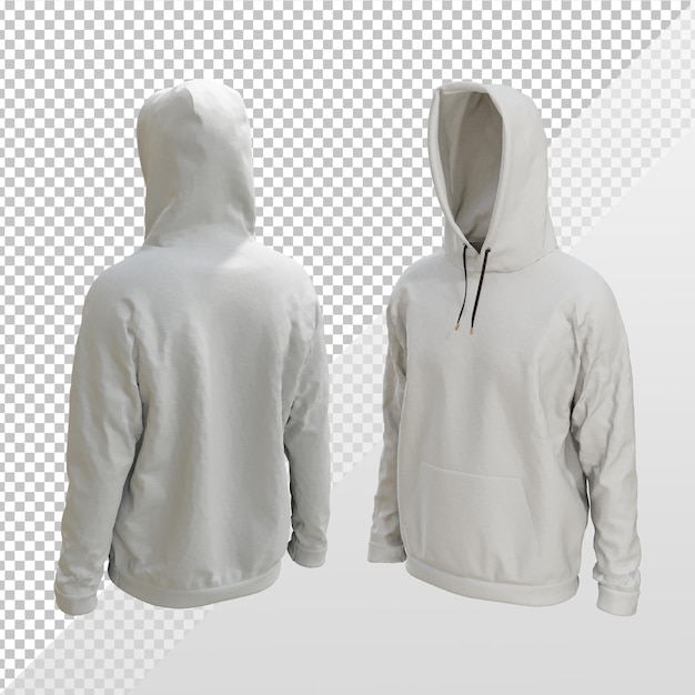 PSD 3d rendering mockup of white color unisex hoodie jacket perspective view