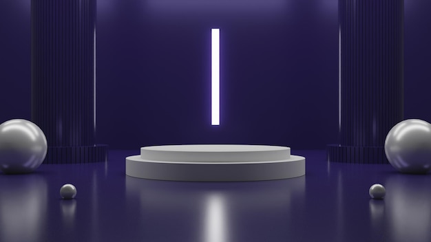 3d rendering modern white podium on purple background