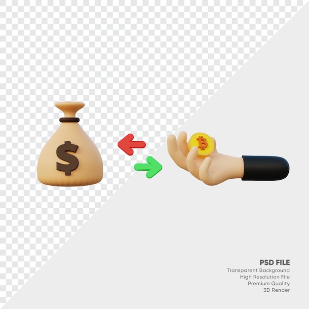 3d rendering of money bag bank with coin in hand