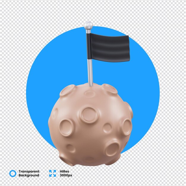 3d rendering of a moon model with black flag