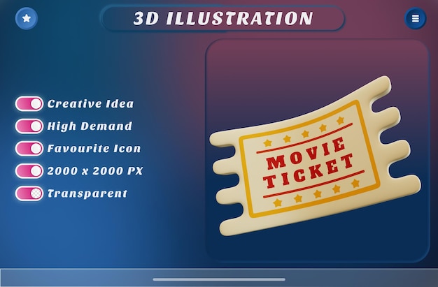 PSD 3dレンダリング映画チケットフェスティバル