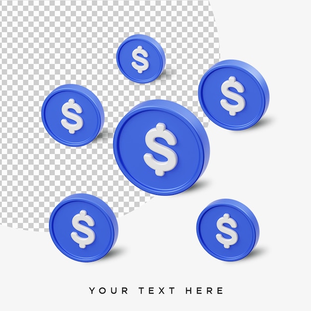 3d rendering multiple dollar icon in blue color