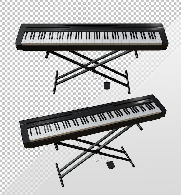 PSD 3d-rendering muzikaal toetsenbord instrument piano orgel elektronisch perspectief bekijken