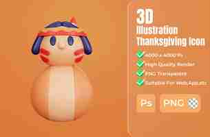 PSD 3d rendering native man thanksgiving icon