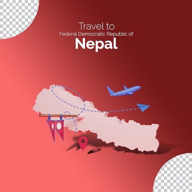 PSD rendering 3d mappa del nepal con viaggi e turismo