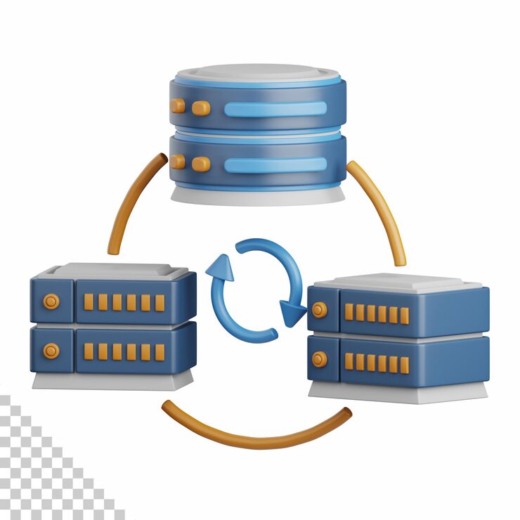 PSD 3d rendering network server isolated useful for cloud, network, computing, technology, database, server and connection design element