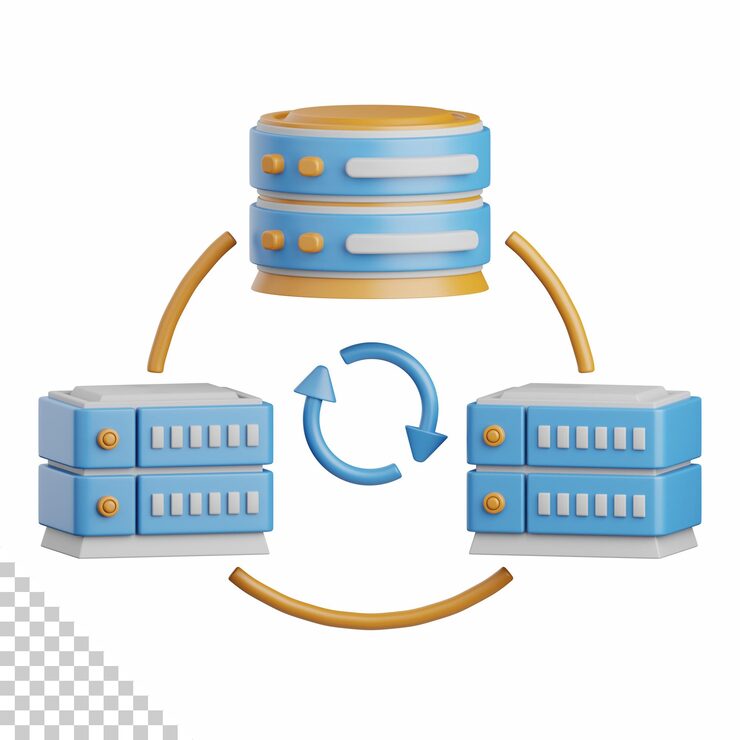 PSD 3d rendering network server isolated useful for cloud network computing technology database server and connection design element