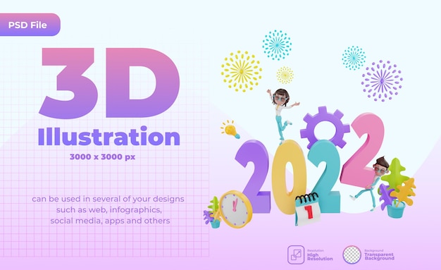 Rendering 3d illustrazione di capodanno