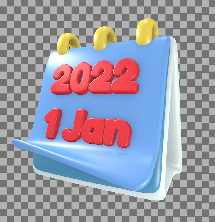 PSD 새해 아이콘 달력의 3d 렌더링