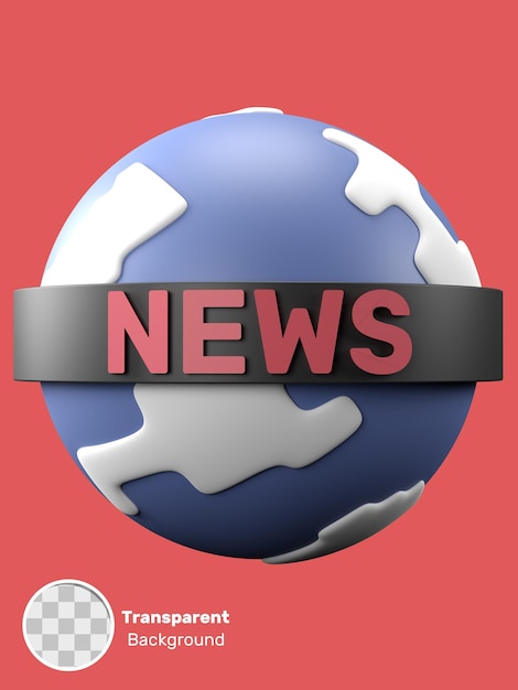 PSD 3d rendering of a news globe illustration object on a transparent background