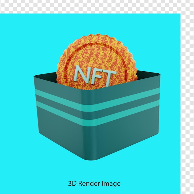 PSD rendering 3d della confezione regalo di monete nft