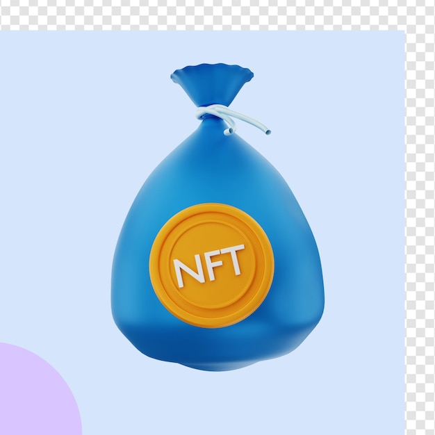 PSD 3d rendering of nft coin sack