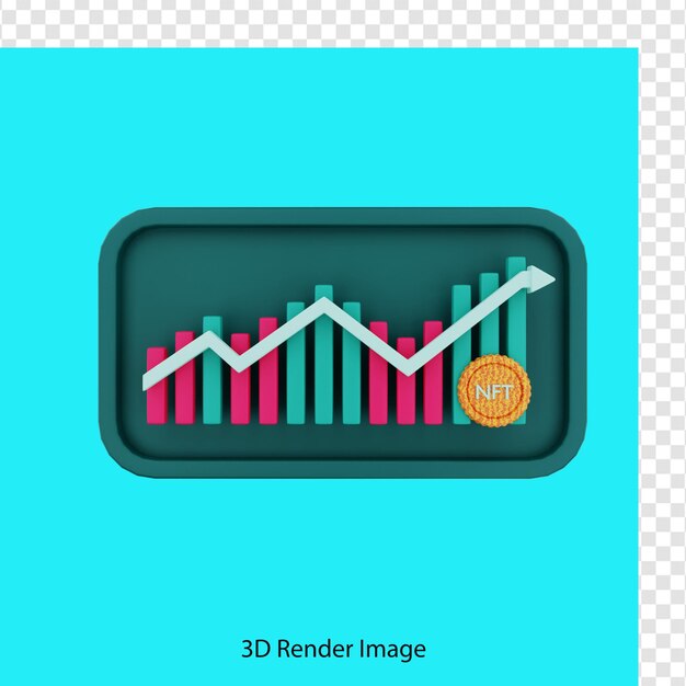 PSD 3d-rendering nft-grafiek stijgt