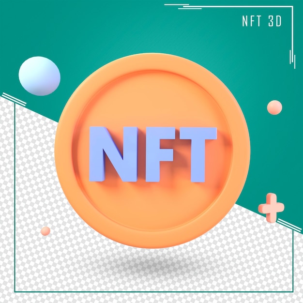3d визуализация логотипа nft на оранжевом круге